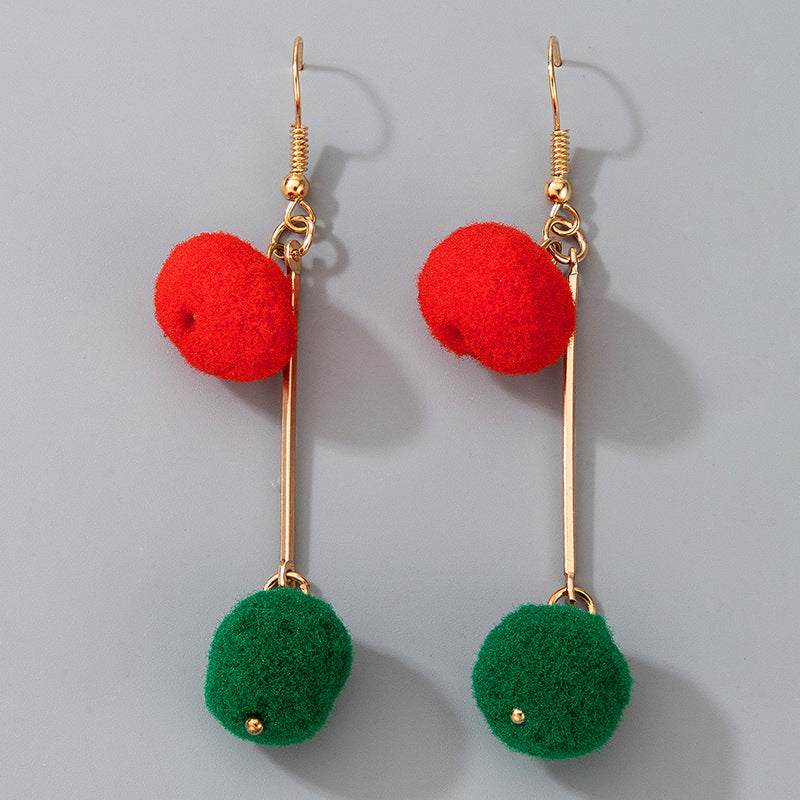 Wholesale Christmas Candy Elk Bells Hair Ball Earrings